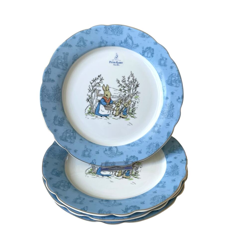 Beatrix Potter Peter Rabbit Dinner Plates 10.5in Easter Porcelain Set of 4 NEW